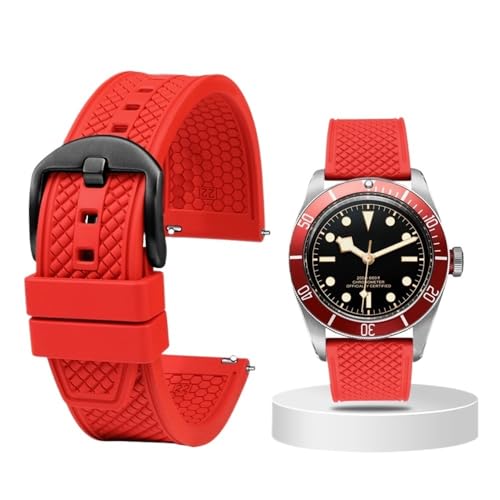 20mm 22mm Fluorkautschuk Tauchen Wasserdichtes Schnellverschluss-Armband Passend for Seiko SRP777J1(Red black buckle,20mm) von PctkeLsend
