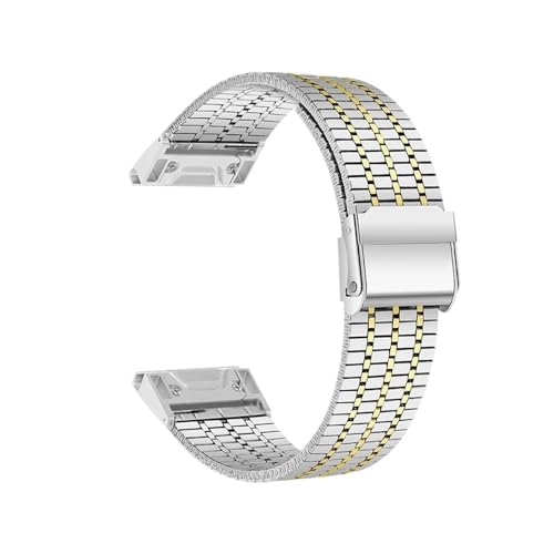 22 mm 26 mm Edelstahlarmband passend for Garmin Fenix ​​7 7X 6 6X Pro 5X Plus Enduro 2 Armband passend for Forerunner 955 Quick Fit Armband(Silver-gold,Quick Fit 22mm) von PctkeLsend