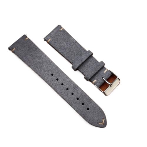 PctkeLsend 16/18/20/22 mm Herren-/Damen-Armband aus weichem Kalbsleder im Vintage-Stil, Schnellverschluss, passend for die meisten Uhren mit flacher Öffnung(Dark Grey,20mm) von PctkeLsend