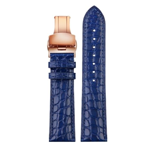 PctkeLsend 16 mm, 17 mm, 18 mm, 19 mm, 20 mm, 21 mm, Lederarmband mit flacher Öffnung, passend for jede Marke(Blue-rose gold,20mm) von PctkeLsend