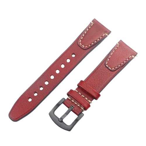 PctkeLsend 18, 20, 22 mm, handgefertigtes Vintage-Uhrenarmband mit Schnellverschluss aus Vollnarbenleder, passend for die meisten Uhren mit flacher Öffnung(Red bk buckle,20mm) von PctkeLsend