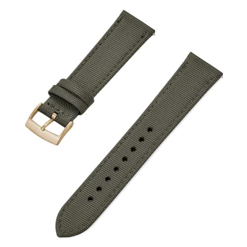 PctkeLsend 18, 20, 22 mm Canvas, Nylon, Leder, gemischte Materialien, Schnellverschluss, universelle Uhrenarmbänder, passend for die meisten Uhren mit flacher Öffnung(Army Green Gold,22mm) von PctkeLsend