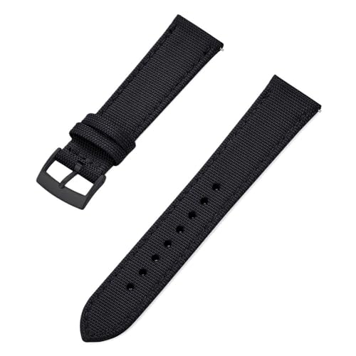PctkeLsend 18, 20, 22 mm Canvas, Nylon, Leder, gemischte Materialien, Schnellverschluss, universelle Uhrenarmbänder, passend for die meisten Uhren mit flacher Öffnung(Black Black,20mm) von PctkeLsend
