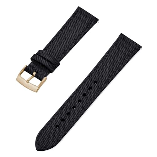 PctkeLsend 18, 20, 22 mm Canvas, Nylon, Leder, gemischte Materialien, Schnellverschluss, universelle Uhrenarmbänder, passend for die meisten Uhren mit flacher Öffnung(Black Gold,22mm) von PctkeLsend