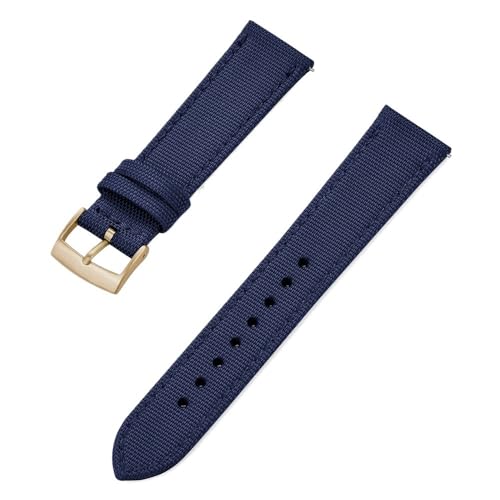 PctkeLsend 18, 20, 22 mm Canvas, Nylon, Leder, gemischte Materialien, Schnellverschluss, universelle Uhrenarmbänder, passend for die meisten Uhren mit flacher Öffnung(Blue Gold,22mm) von PctkeLsend
