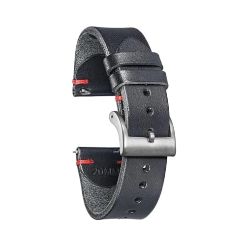 PctkeLsend 18, 20, 22 mm Herren-Retro-Uhrenarmbänder aus handgefertigtem Leder mit Schnellverschluss, passend for die meisten Uhren mit flacher Öffnung(127-Black,18mm) von PctkeLsend