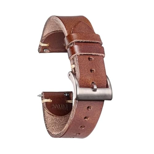PctkeLsend 18, 20, 22 mm Herren-Retro-Uhrenarmbänder aus handgefertigtem Leder mit Schnellverschluss, passend for die meisten Uhren mit flacher Öffnung(127-Brown,22mm) von PctkeLsend