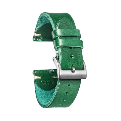 PctkeLsend 18, 20, 22 mm Herren-Retro-Uhrenarmbänder aus handgefertigtem Leder mit Schnellverschluss, passend for die meisten Uhren mit flacher Öffnung(127-Green,22mm) von PctkeLsend