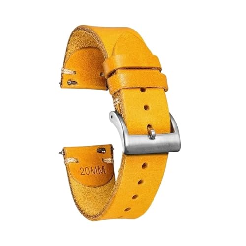 PctkeLsend 18, 20, 22 mm Herren-Retro-Uhrenarmbänder aus handgefertigtem Leder mit Schnellverschluss, passend for die meisten Uhren mit flacher Öffnung(127-Yellow,22mm) von PctkeLsend