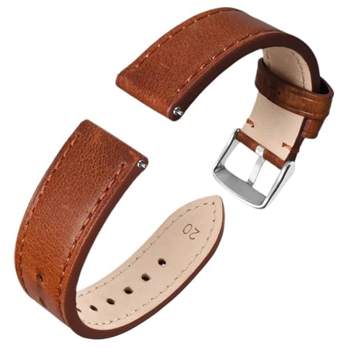 PctkeLsend 18, 20, 22 mm Herren- und Damen-Armband mit Schnellverschluss, klassisches, atmungsaktives Lederarmband, passend for die meisten Uhren mit flacher Öffnung(Red brown,18mm) von PctkeLsend