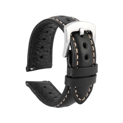 PctkeLsend 18/19/20/22 mm Herren-/Damen-Uhrenarmband aus handgefertigtem, atmungsaktivem Rindsleder, Ölwachs, passend for die meisten Uhren mit flacher Öffnung(Black,19mm) von PctkeLsend
