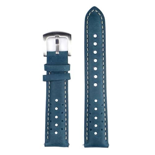 PctkeLsend 18/19/20/22 mm Herren-/Damen-Uhrenarmband aus handgefertigtem, atmungsaktivem Rindsleder, Ölwachs, passend for die meisten Uhren mit flacher Öffnung(Blue,18mm) von PctkeLsend