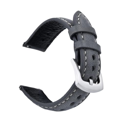 PctkeLsend 18/19/20/22 mm Herren-/Damen-Uhrenarmband aus handgefertigtem, atmungsaktivem Rindsleder, Ölwachs, passend for die meisten Uhren mit flacher Öffnung(Grey,22mm) von PctkeLsend