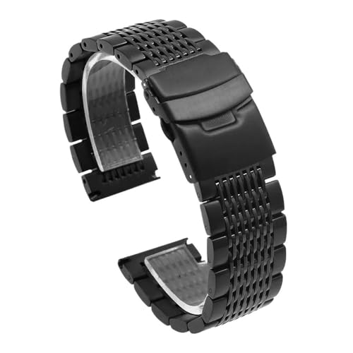 PctkeLsend 18/20/22/24 mm Taucherarmband aus massivem Edelstahlgewebe mit Faltschließe, passend for die meisten Uhren mit flacher Öffnung(Black,22mm) von PctkeLsend