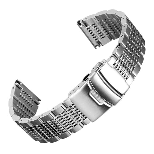 PctkeLsend 18/20/22/24 mm Taucherarmband aus massivem Edelstahlgewebe mit Faltschließe, passend for die meisten Uhren mit flacher Öffnung(Silver,24mm) von PctkeLsend