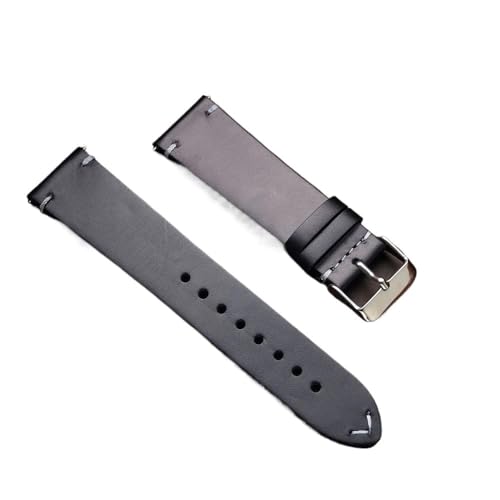 PctkeLsend 18–22 mm Damen-Armband, handgefertigt, Retro, Ölwachs, Kalbsleder, Schnellverschluss, passend for die meisten Uhren mit flacher Öffnung(Black,21mm) von PctkeLsend
