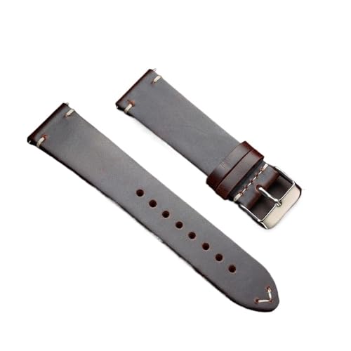 PctkeLsend 18–22 mm Damen-Armband, handgefertigt, Retro, Ölwachs, Kalbsleder, Schnellverschluss, passend for die meisten Uhren mit flacher Öffnung(Dark Brown,22mm) von PctkeLsend