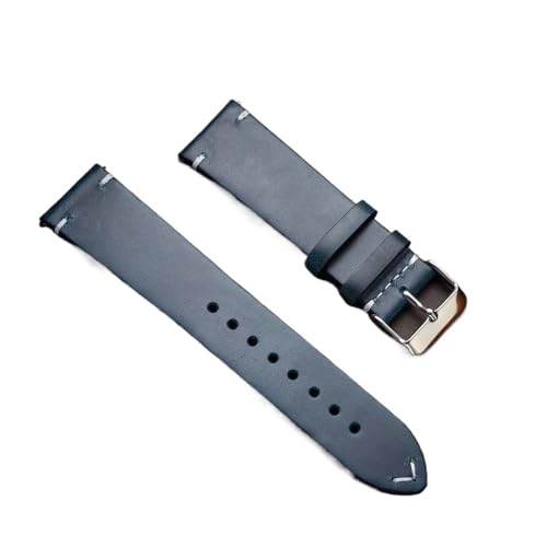 PctkeLsend 18–22 mm Damen-Armband, handgefertigt, Retro, Ölwachs, Kalbsleder, Schnellverschluss, passend for die meisten Uhren mit flacher Öffnung(DarkBlue,20mm) von PctkeLsend