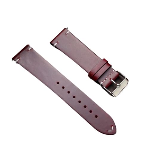PctkeLsend 18–22 mm Damen-Armband, handgefertigt, Retro, Ölwachs, Kalbsleder, Schnellverschluss, passend for die meisten Uhren mit flacher Öffnung(Red,20mm) von PctkeLsend