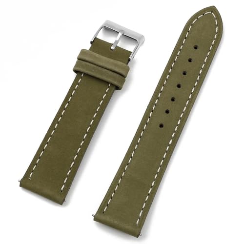PctkeLsend 18–22 mm Vintage-Uhrenarmbänder aus Nubukleder mit Schnellverschluss, passend for die meisten Uhren mit flacher Öffnung(GREEN,21mm) von PctkeLsend
