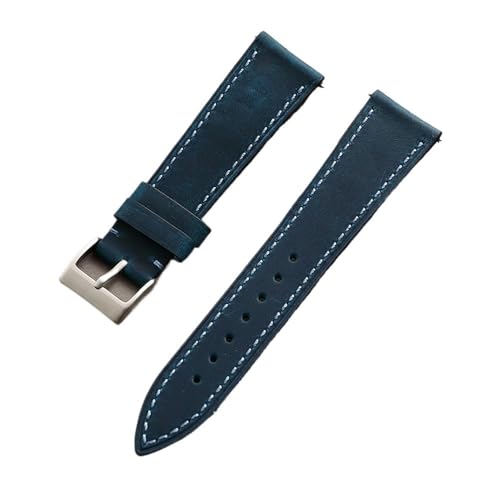 PctkeLsend 18-22mm Männer Frauen Quick Release Retro Weiche Echtes Leder Armband(Blue,18mm) von PctkeLsend