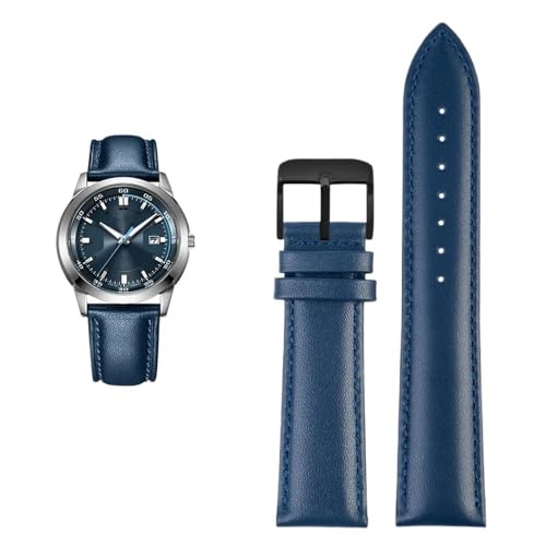 PctkeLsend 18-22mm Oberschicht Rindsleder dunkelblau Farbe Universal-Uhrenarmband(Blue black buckle,18mm) von PctkeLsend