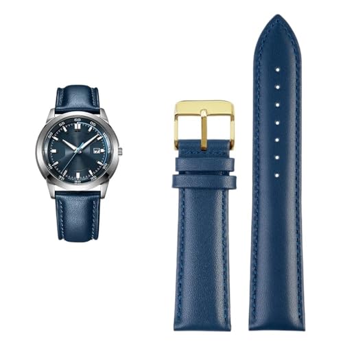 PctkeLsend 18-22mm Oberschicht Rindsleder dunkelblau Farbe Universal-Uhrenarmband(Blue gold buckle,16mm) von PctkeLsend