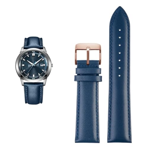 PctkeLsend 18-22mm Oberschicht Rindsleder dunkelblau Farbe Universal-Uhrenarmband(Blue rose buckle,22mm) von PctkeLsend