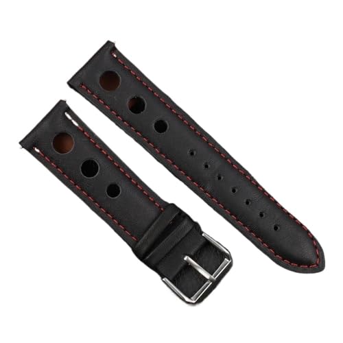 PctkeLsend 18–24 mm handgefertigtes Echtlederarmband mit Schnellverschluss, passend for die meisten Uhren mit flacher Öffnung(Back-Red Wrie,18mm) von PctkeLsend