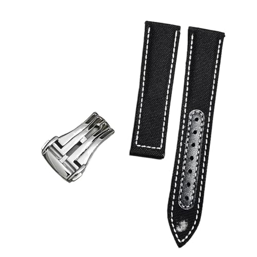 PctkeLsend 19–22 mm wasserdichtes Uhrenarmband aus Canvas-Leder, passend for Omega Seamaster 300/AT150/Speedmaster 300(Black white,19mm) von PctkeLsend