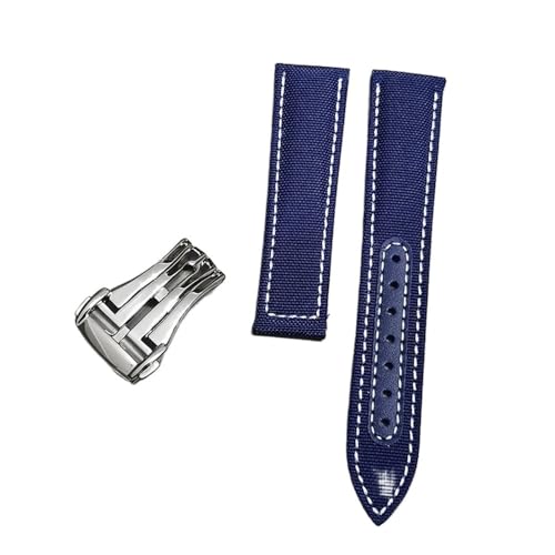 PctkeLsend 19–22 mm wasserdichtes Uhrenarmband aus Canvas-Leder, passend for Omega Seamaster 300/AT150/Speedmaster 300(Blue white,20mm) von PctkeLsend