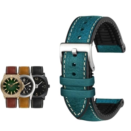 PctkeLsend 19–24 mm Grün Braun Blau Rot Herren Fluorkautschuk Universalarmband passend for jede flache Uhr(Blue silver pin,21mm) von PctkeLsend