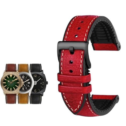 PctkeLsend 19–24 mm Grün Braun Blau Rot Herren Fluorkautschuk Universalarmband passend for jede flache Uhr(Red black pin,24mm) von PctkeLsend
