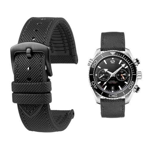 PctkeLsend 19–24 mm Herren-Armband aus Gummi, wasserdicht, staubdicht, passend for die meisten wasserdichten Uhrenarmbänder mit flacher Öffnung(Black Black pin,20mm) von PctkeLsend