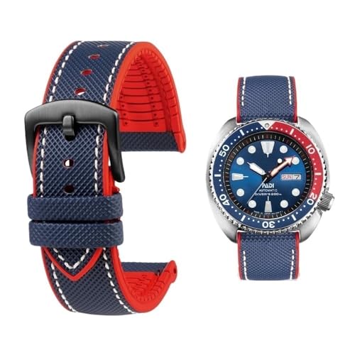 PctkeLsend 19–24 mm Herren-Armband aus Gummi, wasserdicht, staubdicht, passend for die meisten wasserdichten Uhrenarmbänder mit flacher Öffnung(Blue W red bk pin,23mm) von PctkeLsend