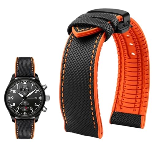 PctkeLsend 19–24 mm wasserdichtes Uhrenarmband aus Canvas und Nylonkautschuk for Herren, passend for Breitling/Omega/IWC/Citizen/TUDOR/Hamilton(Black Orange BlackB,20mm) von PctkeLsend