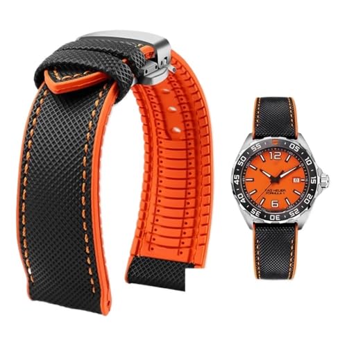 PctkeLsend 19–24 mm wasserdichtes Uhrenarmband aus Canvas und Nylonkautschuk for Herren, passend for Breitling/Omega/IWC/Citizen/TUDOR/Hamilton(Black Orange silverB,21mm) von PctkeLsend