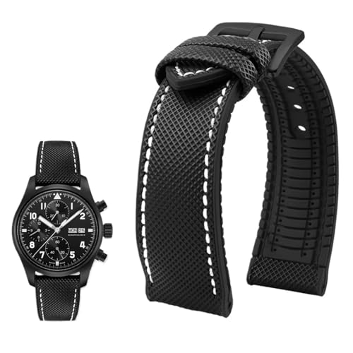 PctkeLsend 19–24 mm wasserdichtes Uhrenarmband aus Canvas und Nylonkautschuk for Herren, passend for Breitling/Omega/IWC/Citizen/TUDOR/Hamilton(Black White BlackA,21mm) von PctkeLsend