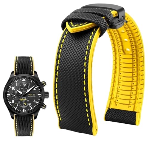 PctkeLsend 19–24 mm wasserdichtes Uhrenarmband aus Canvas und Nylonkautschuk for Herren, passend for Breitling/Omega/IWC/Citizen/TUDOR/Hamilton(Black Yellow BlackB,24mm) von PctkeLsend