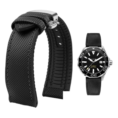 PctkeLsend 19–24 mm wasserdichtes Uhrenarmband aus Canvas und Nylonkautschuk for Herren, passend for Breitling/Omega/IWC/Citizen/TUDOR/Hamilton(Black black silver B,19mm) von PctkeLsend