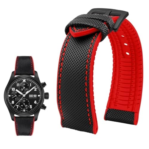 PctkeLsend 19–24 mm wasserdichtes Uhrenarmband aus Canvas und Nylonkautschuk for Herren, passend for Breitling/Omega/IWC/Citizen/TUDOR/Hamilton(Black red Black A,23mm) von PctkeLsend