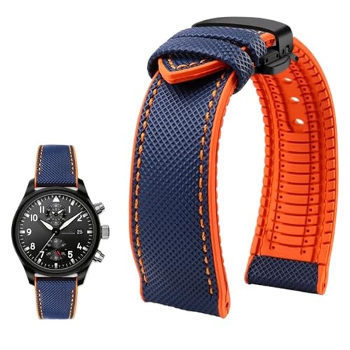 PctkeLsend 19–24 mm wasserdichtes Uhrenarmband aus Canvas und Nylonkautschuk for Herren, passend for Breitling/Omega/IWC/Citizen/TUDOR/Hamilton(Blue Orange Black B,21mm) von PctkeLsend