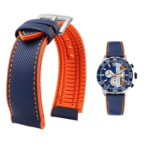 PctkeLsend 19–24 mm wasserdichtes Uhrenarmband aus Canvas und Nylonkautschuk for Herren, passend for Breitling/Omega/IWC/Citizen/TUDOR/Hamilton(Blue Orange silver A,22mm) von PctkeLsend