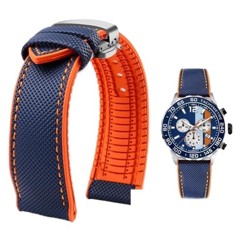 PctkeLsend 19–24 mm wasserdichtes Uhrenarmband aus Canvas und Nylonkautschuk for Herren, passend for Breitling/Omega/IWC/Citizen/TUDOR/Hamilton(Blue Orange silver B,20mm) von PctkeLsend