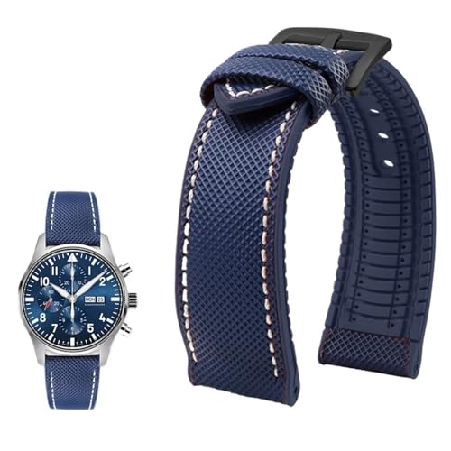 PctkeLsend 19–24 mm wasserdichtes Uhrenarmband aus Canvas und Nylonkautschuk for Herren, passend for Breitling/Omega/IWC/Citizen/TUDOR/Hamilton(Blue White BlackA,20mm) von PctkeLsend