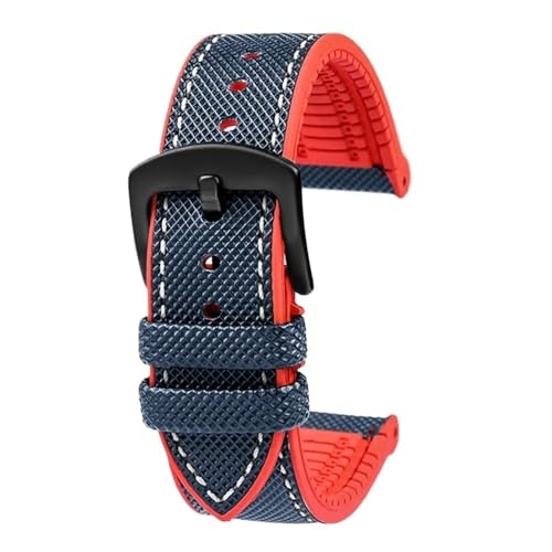 PctkeLsend 19–24 mm wasserdichtes Uhrenarmband aus Canvas und Nylonkautschuk for Herren, passend for Breitling/Omega/IWC/Citizen/TUDOR/Hamilton(Blue White red Bk A,23mm) von PctkeLsend