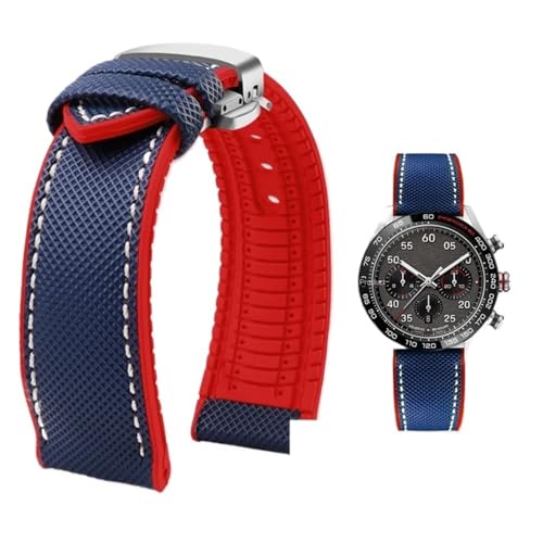PctkeLsend 19–24 mm wasserdichtes Uhrenarmband aus Canvas und Nylonkautschuk for Herren, passend for Breitling/Omega/IWC/Citizen/TUDOR/Hamilton(Blue White red sk B,22mm) von PctkeLsend