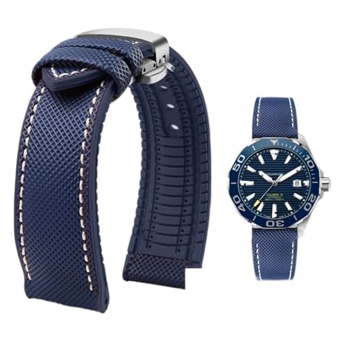 PctkeLsend 19–24 mm wasserdichtes Uhrenarmband aus Canvas und Nylonkautschuk for Herren, passend for Breitling/Omega/IWC/Citizen/TUDOR/Hamilton(Blue White silver B,23mm) von PctkeLsend