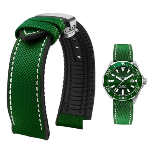 PctkeLsend 19–24 mm wasserdichtes Uhrenarmband aus Canvas und Nylonkautschuk for Herren, passend for Breitling/Omega/IWC/Citizen/TUDOR/Hamilton(Green White silver B,24mm) von PctkeLsend