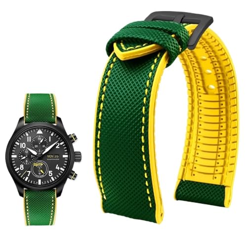 PctkeLsend 19–24 mm wasserdichtes Uhrenarmband aus Canvas und Nylonkautschuk for Herren, passend for Breitling/Omega/IWC/Citizen/TUDOR/Hamilton(Green Yellow BlackA,23mm) von PctkeLsend